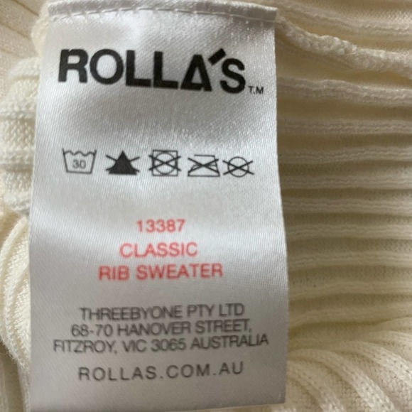 𝅺Rolla’s Classic Crew-neck Ribbed Sweater Cream Size M - Picture 5 of 6